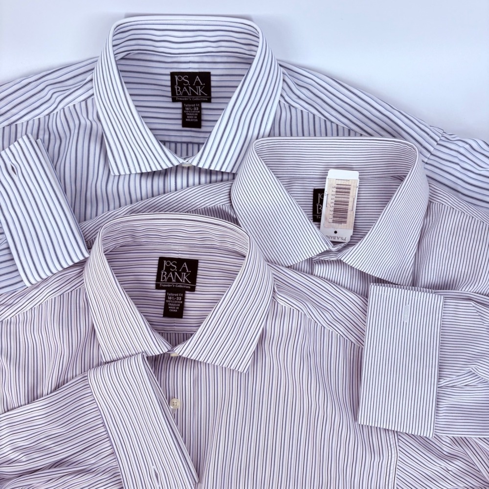 Lof of 3 Jos A Bank Mns Trav Tailored Stripe Dress Shirt 16.5 33 Blue Purple NEW